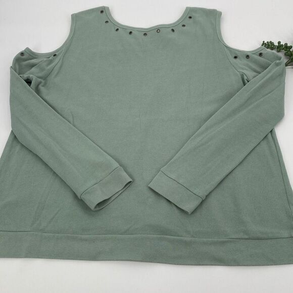 Soft Surroundings Sz L Milano Top Granite Green - Cold Shoulder, Grommets - Picture 9 of 15